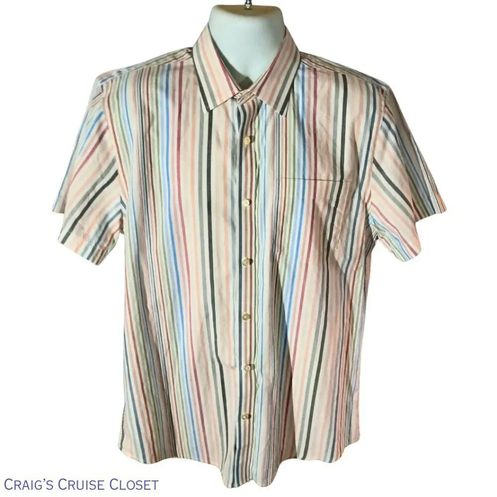 Banana Republic Short-Sleeved Casual Multi-Colored Striped Shirt – Men's Large